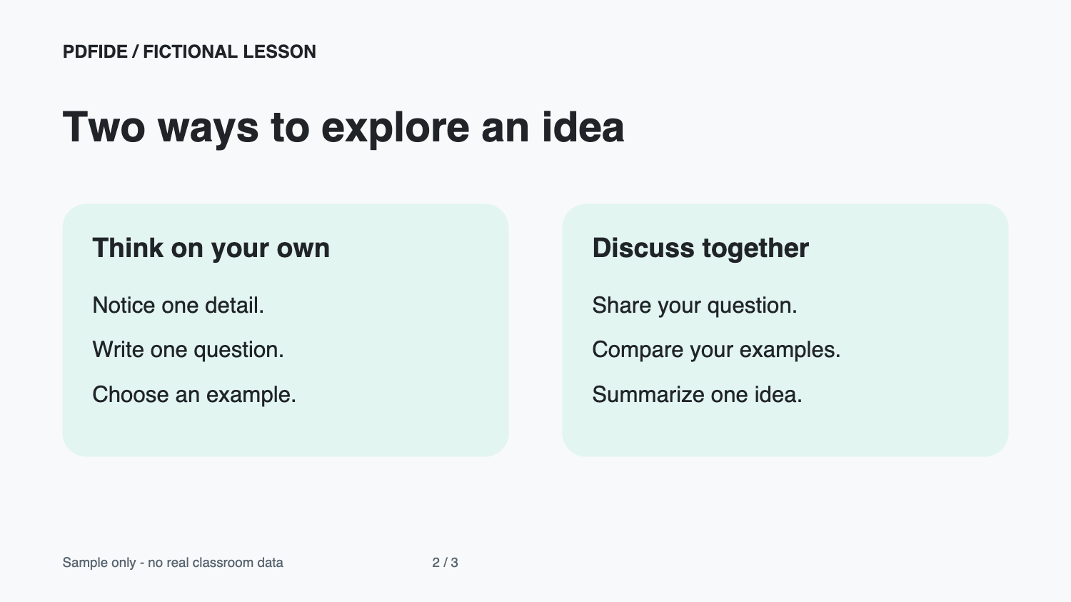 Downloaded lesson page 2: a fictional comparison of two classroom activity formats
